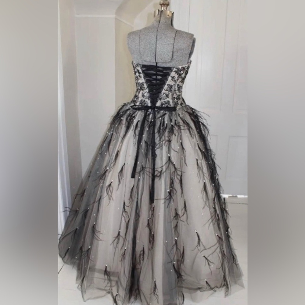 Paparazzi Prom Dress with Lace and Feathers 91084 by Mori Lee Gown Formal 7/8 - Picture 2 of 10